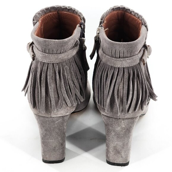 TABITHA SIMMONS Gray Suede Fringed Ankle Bootie - Picture 4 of 10